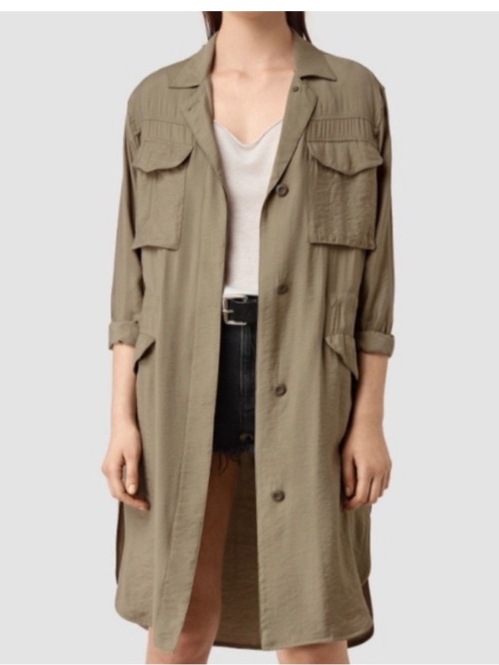 ALLSAINTS Emiri Shirt Coat Olive Green Size 6